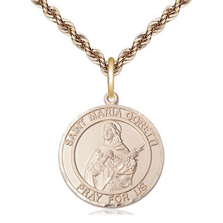 14kt Gold Saint Maria Goretti Medal Engraved Catholic Saint Jewelry