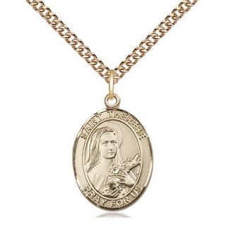 14kt Gold Saint Therese of Lisieux Medal Engraved Catholic Saint Jewelry
