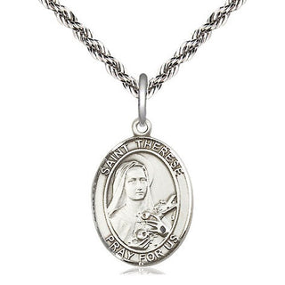 Sterling Silver Saint Therese of Lisieux Medal Religious Jewelry Engraved Catholic Saint Jewelry