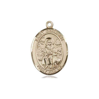 14kt Gold Saint Germaine Cousin Medal Engraved Catholic Saint Jewelry