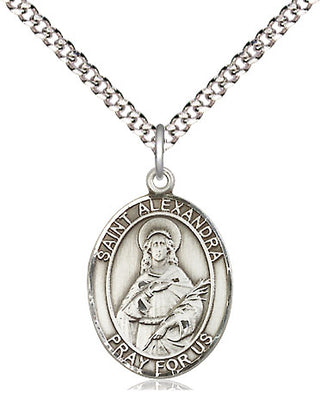 Pewter Saint Alexandra Medal Religious Jewelry Engraved Catholic Saint Jewelry
