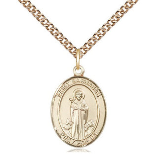 14kt Gold Saint Barnabas Medal Engraved Catholic Saint Jewelry
