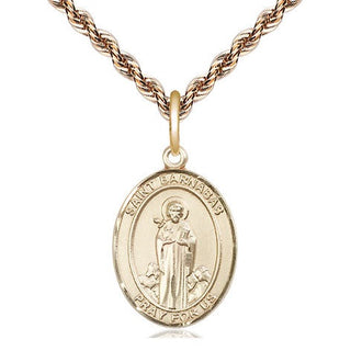 14kt Gold Saint Barnabas Medal Engraved Catholic Saint Jewelry
