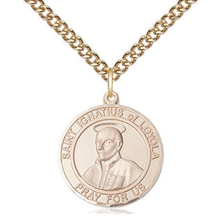14kt Gold Saint Ignatius of Loyola Medal Engraved Catholic Saint Jewelry