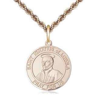 14kt Gold Saint Ignatius of Loyola Medal Engraved Catholic Saint Jewelry