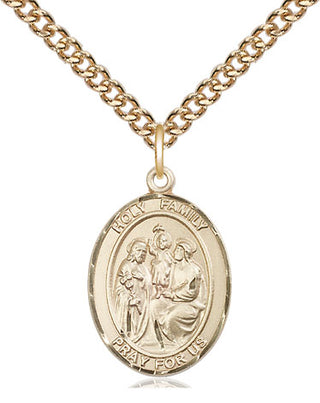 14kt Gold Holy Family Medal Engraved Catholic Saint Jewelry