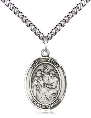 Sterling Silver Holy Family Medal Religious Jewelry Engraved Catholic Saint Jewelry