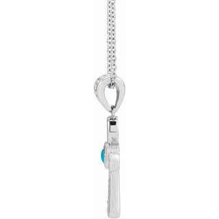 14K White Natural Turquoise & .04 CTW Natural Diamond Ankh Cross 16-18' Necklace