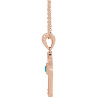 14K Rose Natural Turquoise & .04 CTW Natural Diamond Ankh Cross 16-18' Necklace