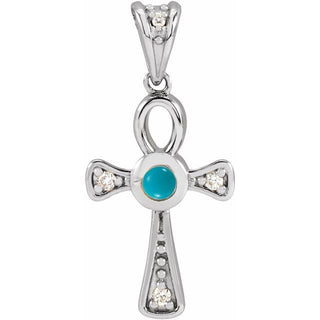 Sterling Silver Natural Turquoise & .04 CTW Natural Diamond Ankh Cross Pendant