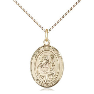 14kt Gold Filled Saint Gertrude of Nivelles Medal Religious Jewelry Engraved Catholic Saint Jewelry