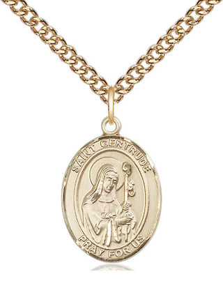 14kt Gold Filled Saint Gertrude of Nivelles Medal Religious Jewelry Engraved Catholic Saint Jewelry