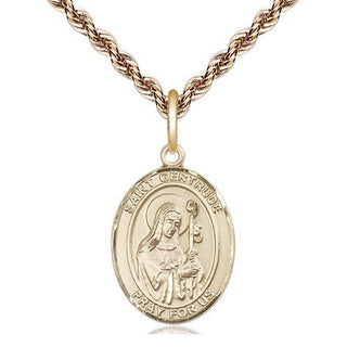 14kt Gold Filled Saint Gertrude of Nivelles Medal Religious Jewelry Engraved Catholic Saint Jewelry