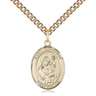 14kt Gold Saint Gertrude of Nivelles Medal Engraved Catholic Saint Jewelry