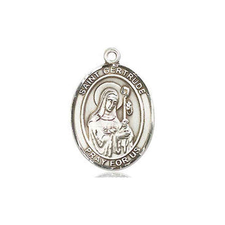 Pewter Saint Gertrude of Nivelles Medal Engraved Catholic Saint Jewelry