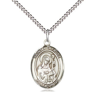 Pewter Saint Gertrude of Nivelles Medal Religious Jewelry Engraved Catholic Saint Jewelry