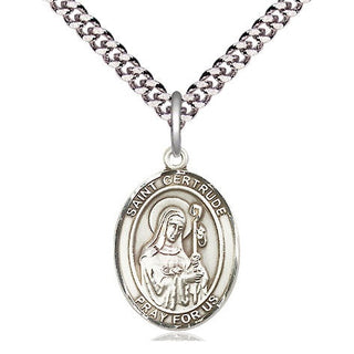 Pewter Saint Gertrude of Nivelles Medal Religious Jewelry Engraved Catholic Saint Jewelry