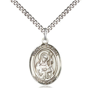 Pewter Saint Gertrude of Nivelles Medal Religious Jewelry Engraved Catholic Saint Jewelry