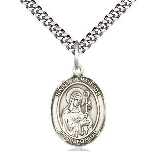 Pewter Saint Gertrude of Nivelles Medal Religious Jewelry Engraved Catholic Saint Jewelry
