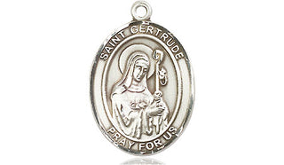 Sterling Silver Saint Gertrude of Nivelles Medal Religious Jewelry Engraved Catholic Saint Jewelry