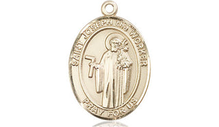 14kt Gold Saint Joseph the Worker Medal Engraved Catholic Saint Jewelry
