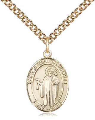 14kt Gold Saint Joseph the Worker Medal Engraved Catholic Saint Jewelry