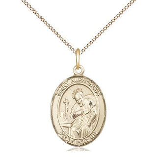 14kt Gold Saint Alphonsus Medal Engraved Catholic Saint Jewelry