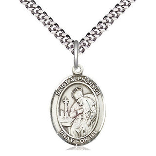 Pewter Saint Alphonsus Medal Religious Jewelry Engraved Catholic Saint Jewelry