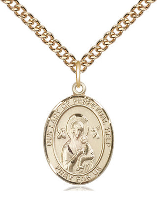 14kt Gold Our Lady of Perpetual Help Medal Engraved Catholic Saint Jewelry