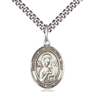 Pewter Our Lady of Perpetual Help Medal Religious Jewelry Engraved Catholic Saint Jewelry
