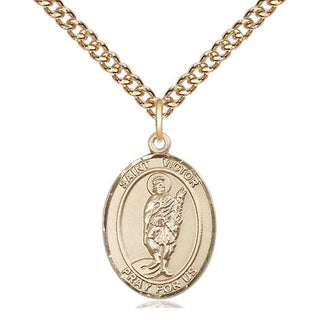 14kt Gold Saint Victor of Marseilles Medal Engraved Catholic Saint Jewelry