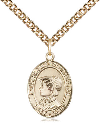 14kt Gold Saint Elizabeth Ann Seton Medal Engraved Catholic Saint Jewelry