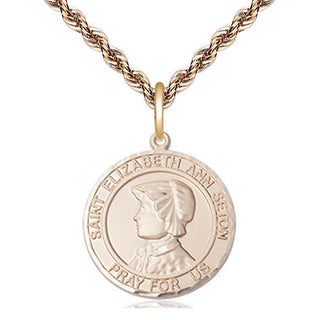 14kt Gold Saint Elizabeth Ann Seton Medal Engraved Catholic Saint Jewelry