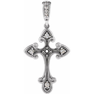 Platinum .06 CTW Natural Diamond Semi-Set Vintage-Inspired Cross Pendant