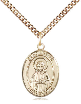 14kt Gold Saint Lillian Medal Engraved Catholic Saint Jewelry