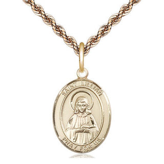 14kt Gold Saint Lillian Medal Engraved Catholic Saint Jewelry