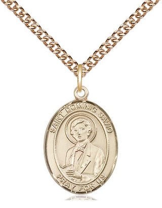 14kt Gold Saint Dominic Savio Medal Engraved Catholic Saint Jewelry