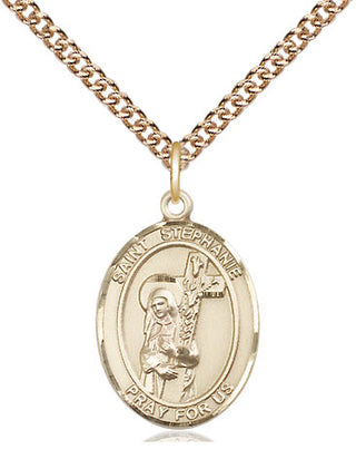 14kt Gold Saint Stephanie Medal Engraved Catholic Saint Jewelry