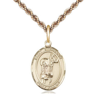 14kt Gold Saint Stephanie Medal Engraved Catholic Saint Jewelry