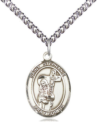 Sterling Silver Saint Stephanie Medal Religious Jewelry Engraved Catholic Saint Jewelry