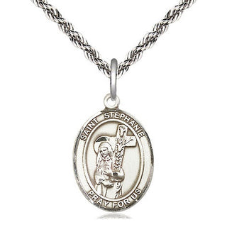 Sterling Silver Saint Stephanie Medal Religious Jewelry Engraved Catholic Saint Jewelry