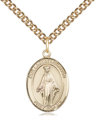 14kt Gold Our Lady of Lebanon Medal Engraved Catholic Saint Jewelry