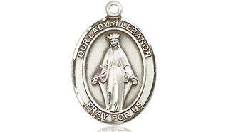 Pewter Our Lady of Lebanon Medal Engraved Catholic Saint Jewelry