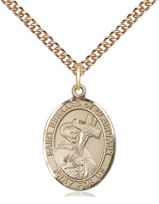 14kt Gold Saint Bernard of Clairvaux Medal Engraved Catholic Saint Jewelry