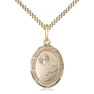 14kt Gold Filled Footprints Cross Medal Religious Jewelry Engraved Catholic Saint Jewelry