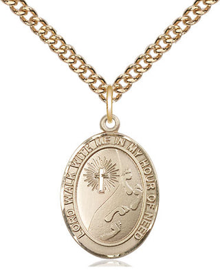 14kt Gold Filled Footprints Cross Medal Religious Jewelry Engraved Catholic Saint Jewelry