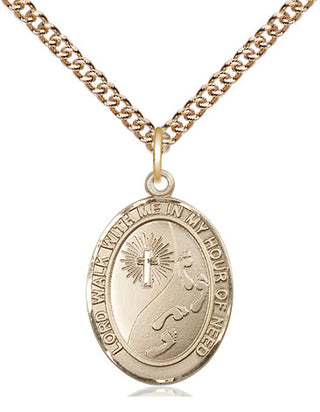 14kt Gold Footprints Cross Medal Engraved Catholic Saint Jewelry