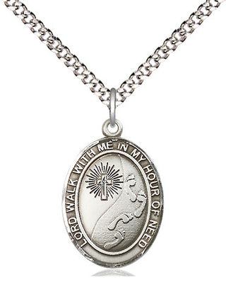 Pewter Footprints Cross Medal Religious Jewelry Engraved Catholic Saint Jewelry