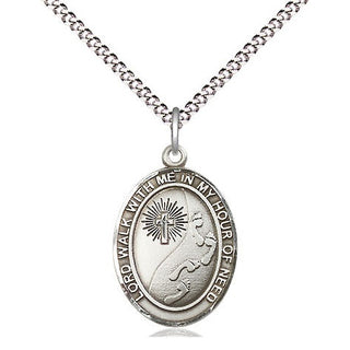 Sterling Silver Footprints Cross Medal Religious Jewelry Engraved Catholic Saint Jewelry