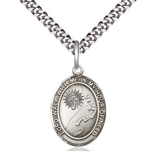 Sterling Silver Footprints Cross Medal Religious Jewelry Engraved Catholic Saint Jewelry
